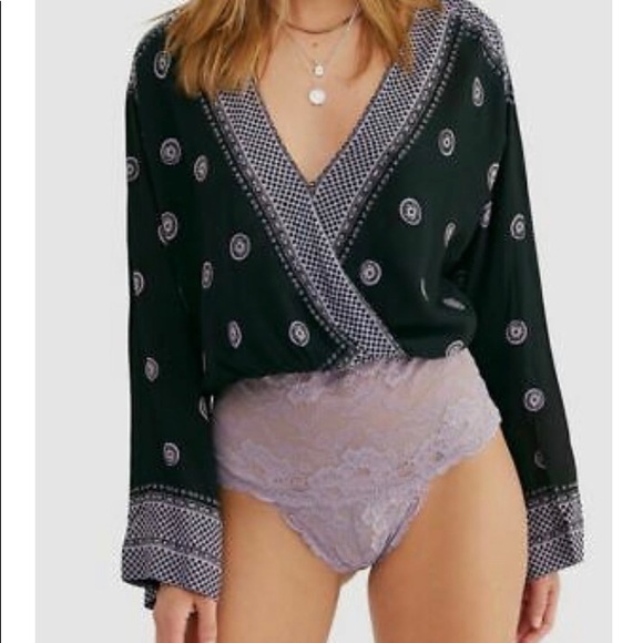 Free People Tops - 🦋 S O L D ! ! 🦋Free People Black Purple Bodysuit